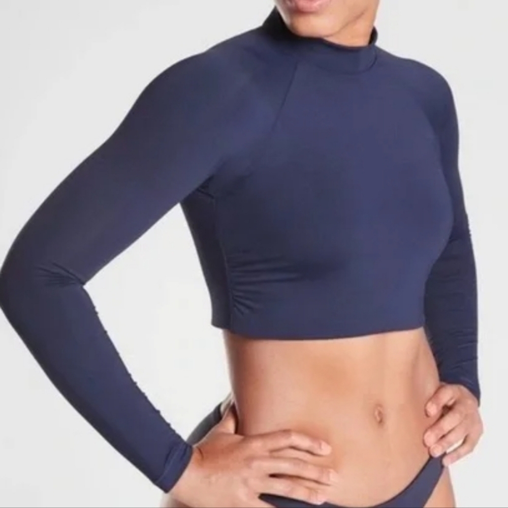 Athleta North Point Crop Rashguard Navy Longsleeve Swim Surf Top